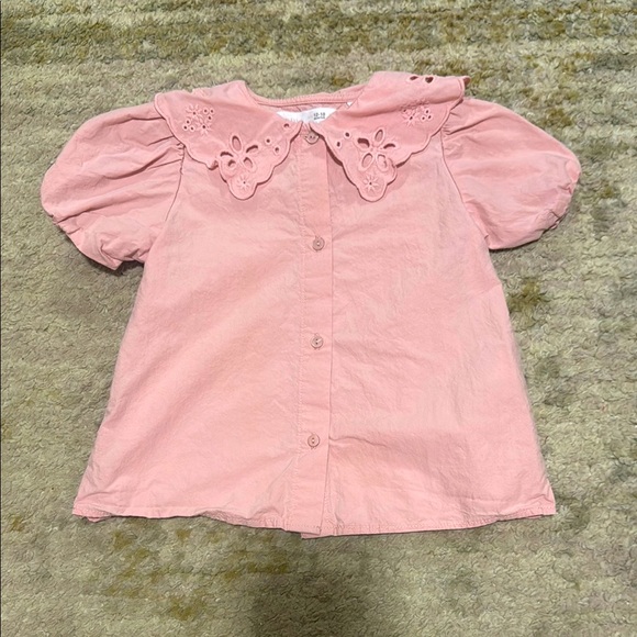 Zara Baby Girl Pink Eyelet Collar Short Sleeve Shirt 12-18 months - Picture 1 of 4